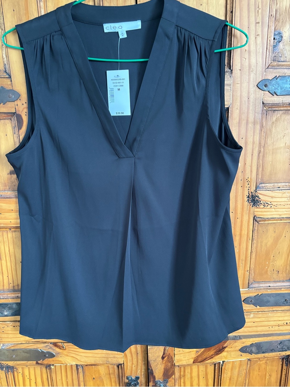 Cleo Black Sleeveless V-Neck Pleated dressy top